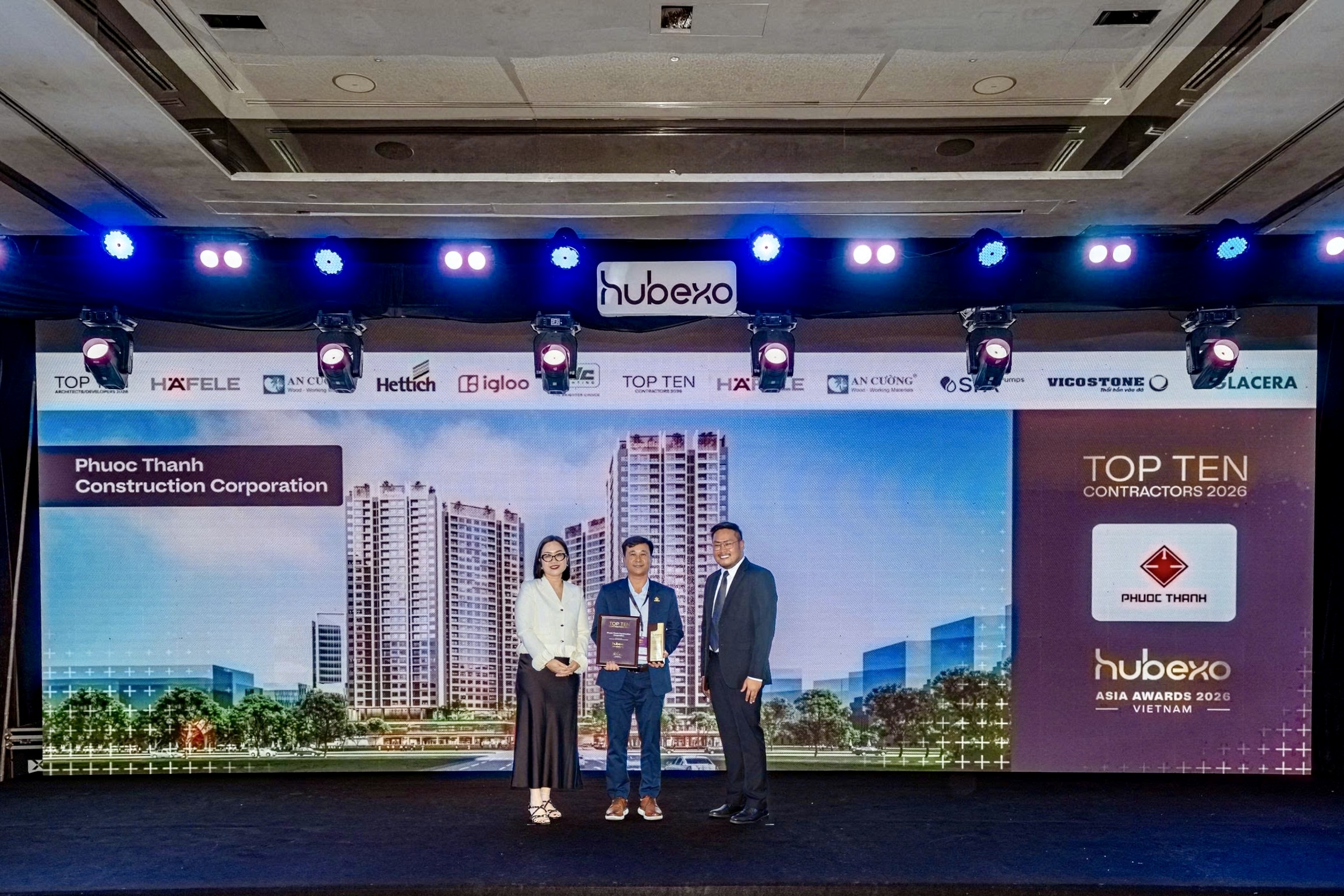 PHƯỚC THÀNH TIẾP TỤC ĐƯỢC VINH DANH TOP 10 NHÀ THẦU HÀNG ĐẦU VIỆT NAM 2026 TẠI HUBEXO ASIA AWARDS